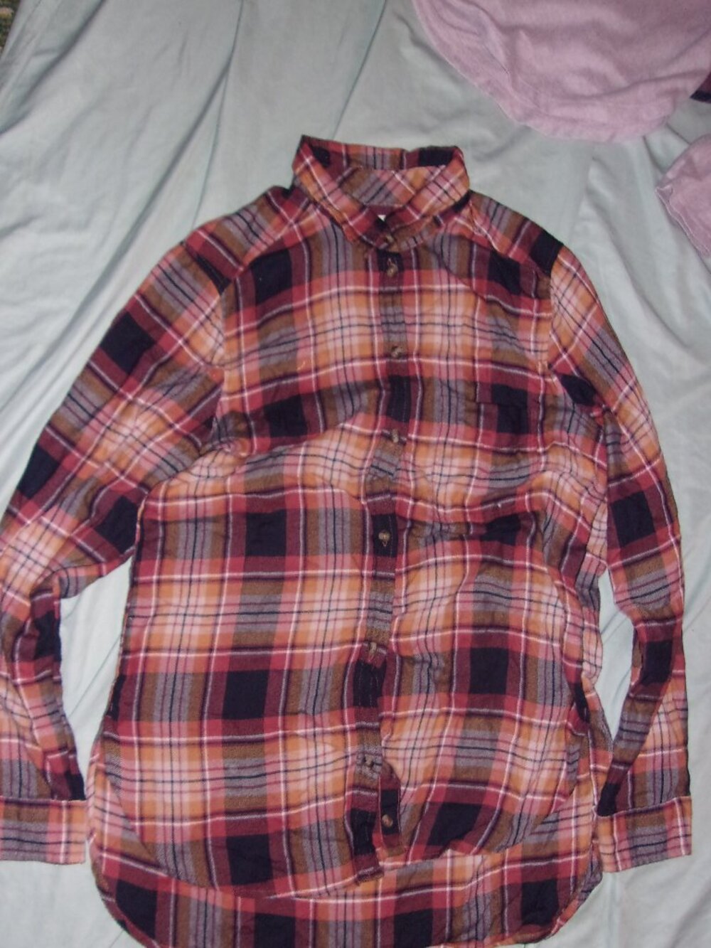 AEO womans size medium long sleeved shirt top flannel orange  button gorpcore